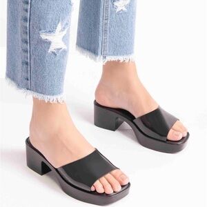 Melissa Shape Slide Sandal Block Heel Black SIZE 7  chunky heel glossy Y2K 90’s